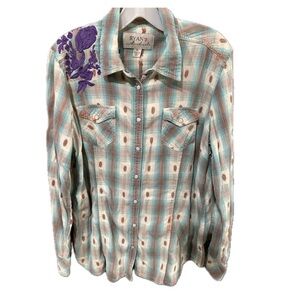 Women's Plaid Button Down Shirt - Blue and Purple